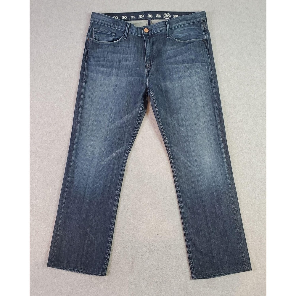Earnest Sewn Jeans Mens 36x30 Blue Wash Straight Stretch Denim Fulton Zip 352